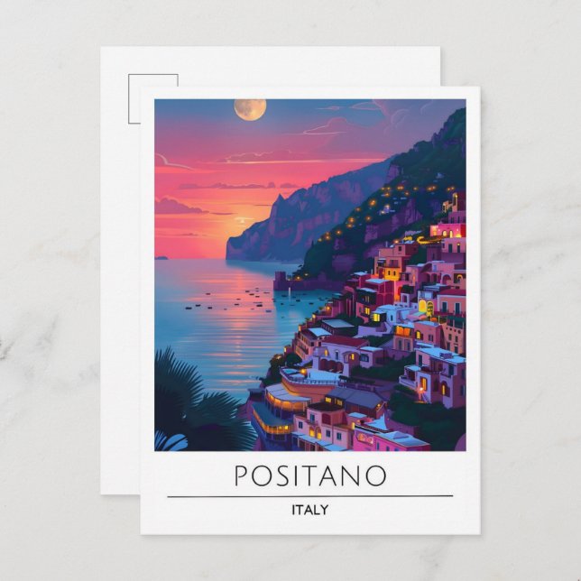 Postal Viaje nocturno en Positano Italia (Anverso / Reverso)