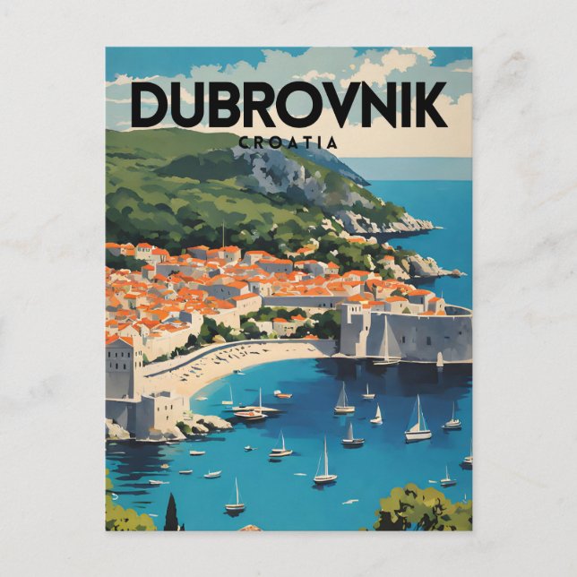 Postal Viaje nostálgico de cosecha de Dubrovnik Croacia (Anverso)