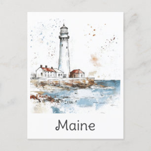 Postal Viaje por acuarela del faro de la costa de Maine