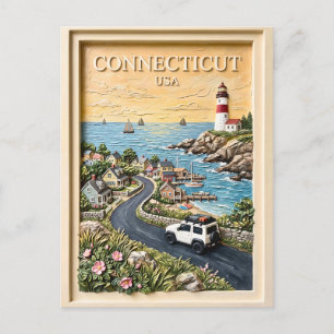 Postal Viaje por carretera vintage al faro costero de Con