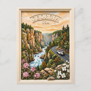 Postal Viaje por carretera vintage en Georgia con paisaje