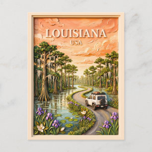 Postal Viaje por carretera vintage por el bayo pantanoso