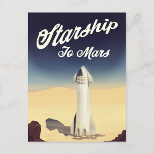 Postal Viaje por el espacio con estilo vintage de Marte.