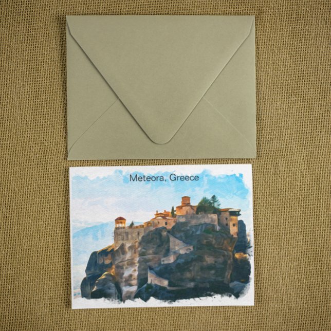 Postal Viaje por Meteora Grecia acuarela (meteora greece watercolor postcard)