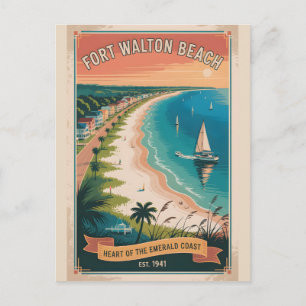 Postal Viaje Retro a Fort Walton Beach Florida Antiguo