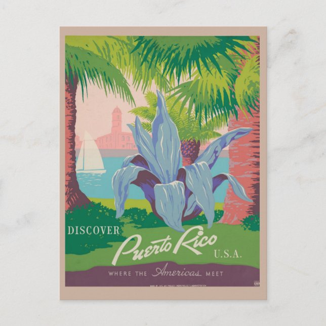 Postal Viaje retro a la playa de Puerto Rico (Anverso)