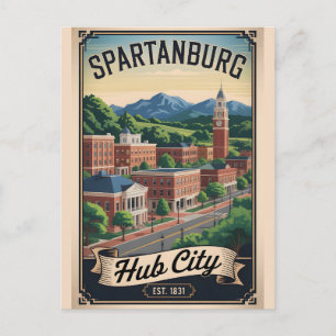 Postal Viaje Retro a Spartanburg Carolina del Sur