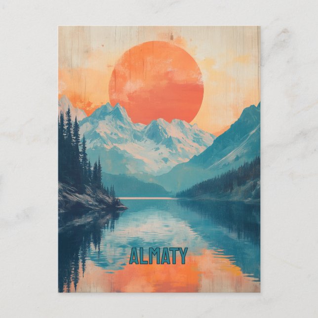 Postal Viaje retro al lago Kaindy Almaty Kazajistán (Anverso)