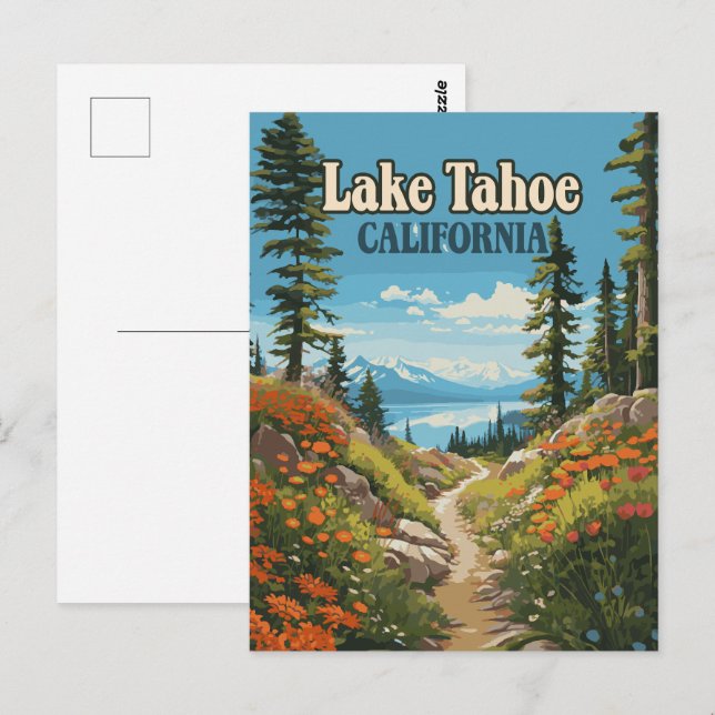 Postal Viaje retro al lago Tahoe California Nevada (Anverso / Reverso)