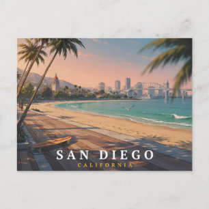 Postal Viaje Retro Costero San Diego California