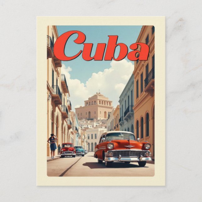 Postal Viaje retro de coches clásicos de La Habana Cuba (Anverso)