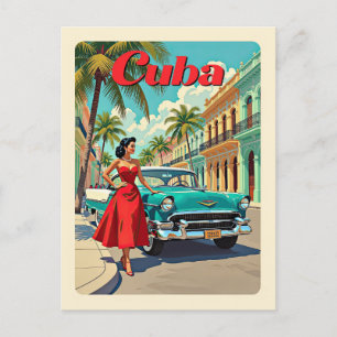 Postal Viaje retro de coches clásicos de La Habana Cuba