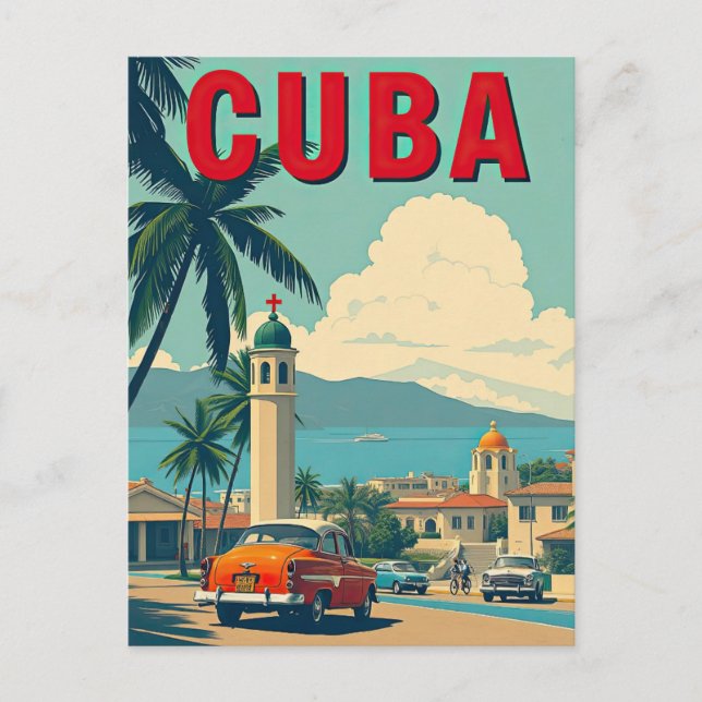 Postal Viaje retro de coches clásicos de La Habana Cuba (Anverso)
