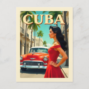 Postal Viaje retro de coches clásicos de La Habana Cuba