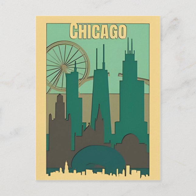 Postal Viaje Retro de Vintage Chicago Illinois (Anverso)