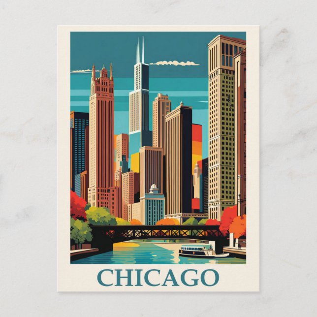 Postal Viaje Retro de Vintage Chicago Illinois (Anverso)