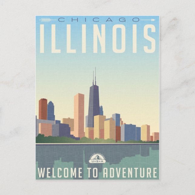 Postal Viaje Retro de Vintage Chicago Illinois (Anverso)