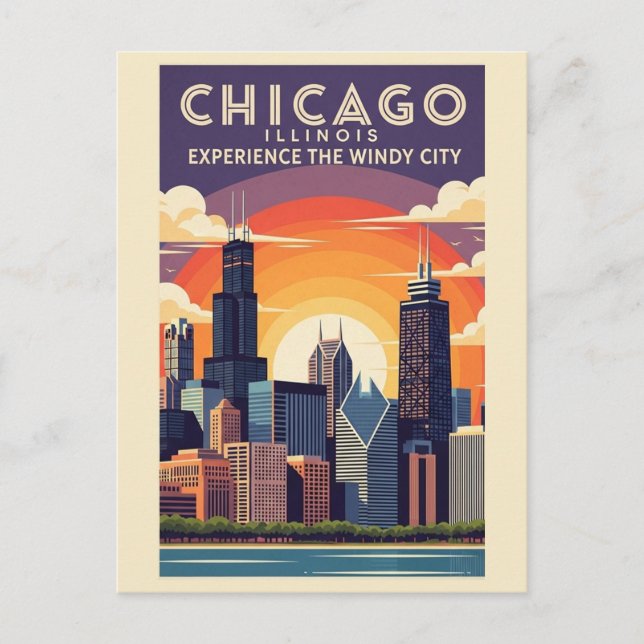 Postal Viaje Retro de Vintage Chicago Illinois (Anverso)