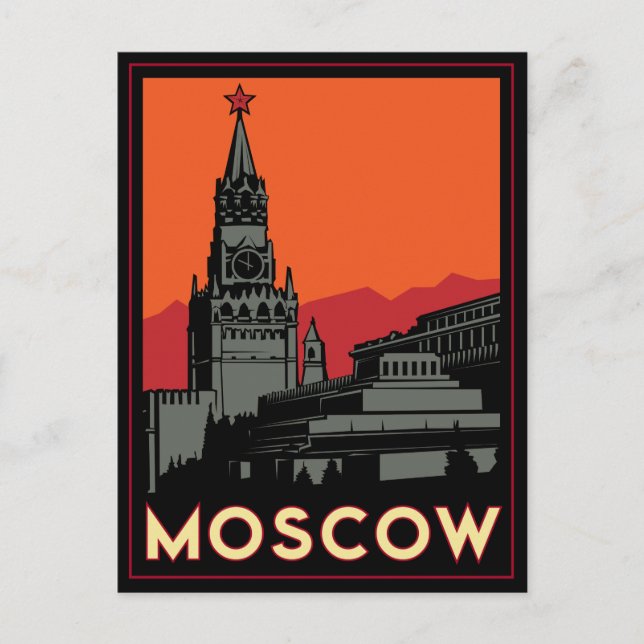 Postal viaje retro del art déco de Moscú Rusia el Kremlin (Anverso)