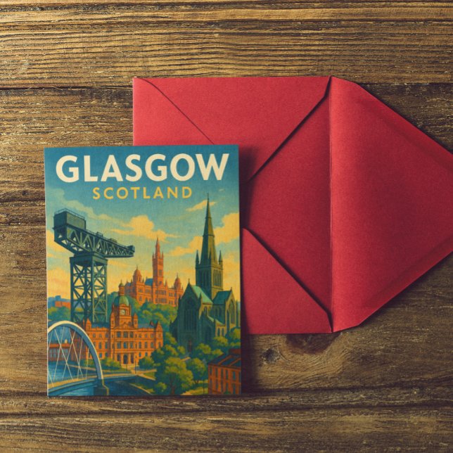 Postal Viaje retro Glasgow Escocia (Retro Glasgow Scotland City Postcard)