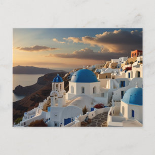 Postal Viaje Retro Viaje Santorini Blue Seaside Postca