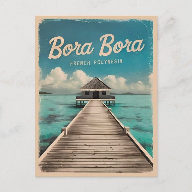 Postal Viaje retro vintage Bora Bora Polinesia Francesa (Anverso)
