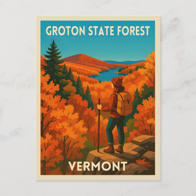 Postal Viaje retro vintage Bosque estatal Vermont Groton (Anverso)