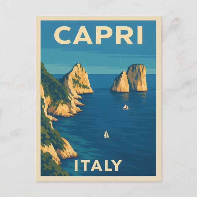 Postal Viaje retro vintage Capri Italia Escenario Costero (Anverso)