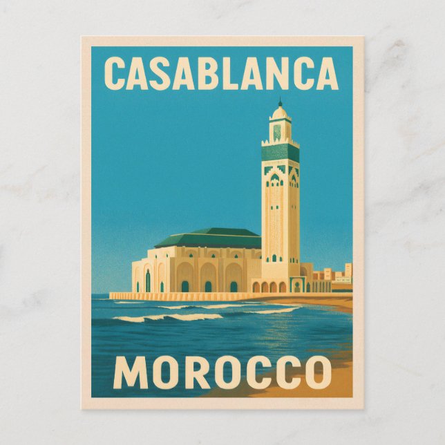 Postal Viaje retro vintage Casablanca Mar Marruecos (Anverso)