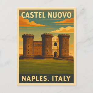 Postal Viaje retro vintage Castel Nuovo Nápoles Italia