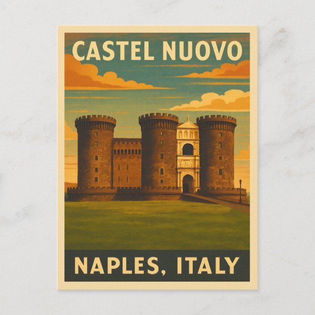 Postal Viaje retro vintage Castel Nuovo Nápoles Italia (Anverso)