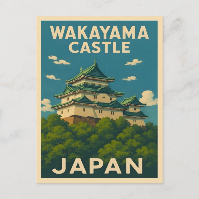 Postal Viaje retro vintage Castillo Wakayama Japón (Anverso)
