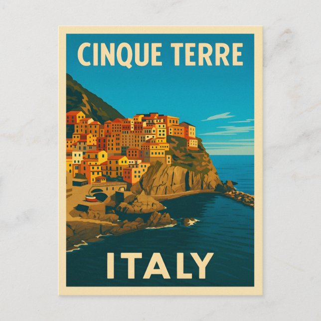 Postal Viaje retro vintage Cinque Terre Italia Escenario (Anverso)