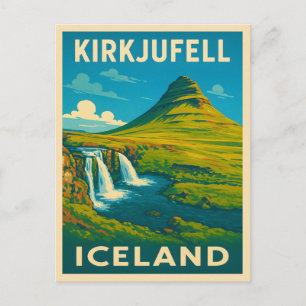 Postal Viaje retro vintage Islandia Kirkjufall