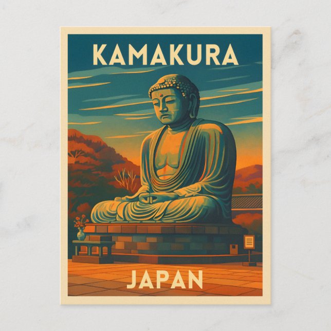 Postal Viaje retro vintage Kamakura Japón Buda (Anverso)