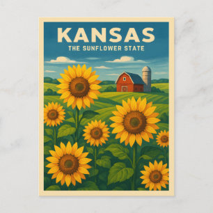 Postal Viaje retro vintage Kansas Sunflower Paisaje