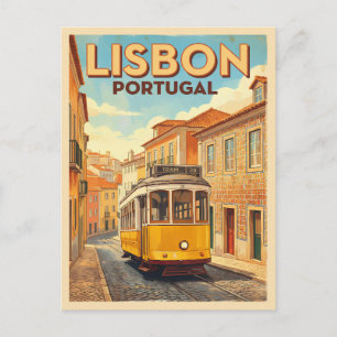 Postal Viaje Retro Vintage Lisboa Portugal Tranvía Amaril