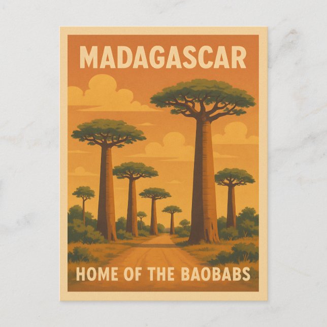 Postal Viaje retro vintage Madagascar Baobab Tree Sunset (Anverso)
