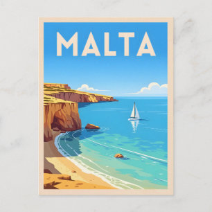 Postal Viaje retro vintage Malta Paisaje costero