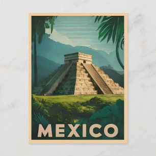 Postal Viaje retro vintage México Pirámide azteca