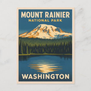 Postal Viaje retro vintage Monte Rainier Parque Nacional