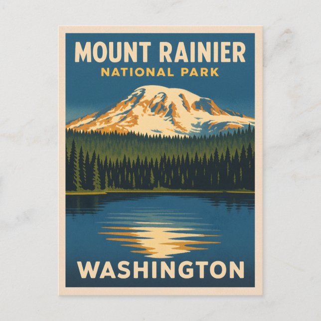 Postal Viaje retro vintage Monte Rainier Parque Nacional (Anverso)