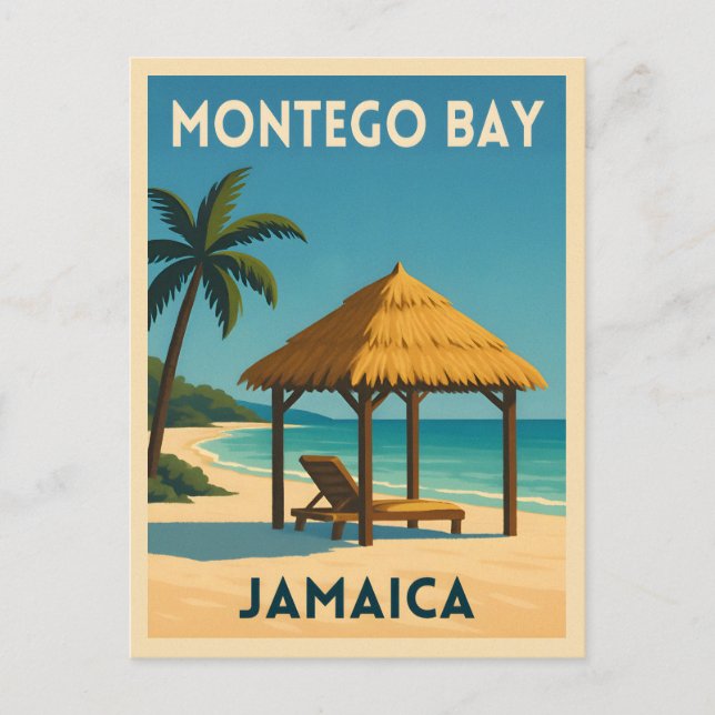 Postal Viaje retro vintage Montego Bay Jamaica Beach (Anverso)