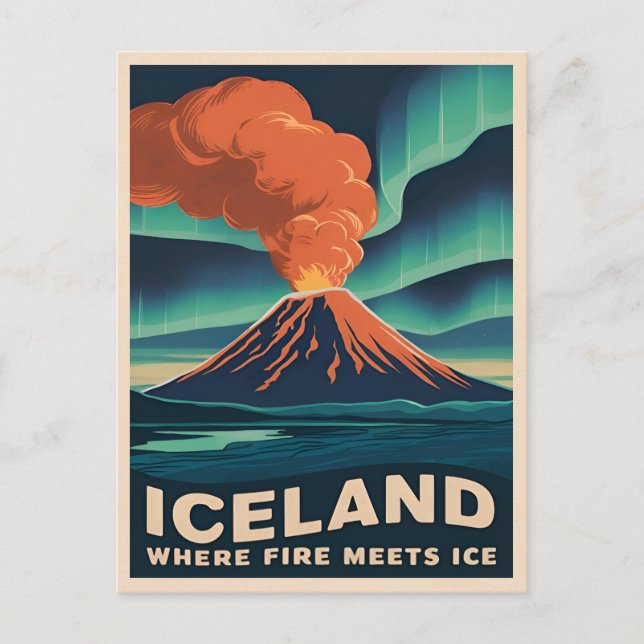 Postal Viaje retro vintage Paisaje volcánico de Islandia (Anverso)