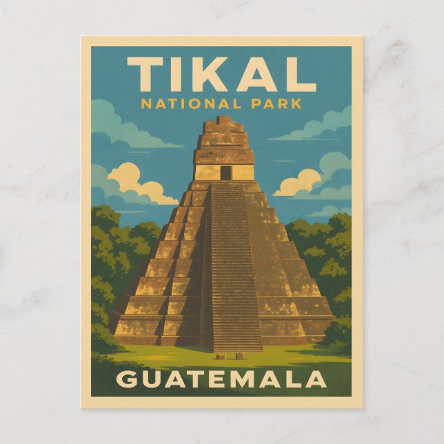 Postal Viaje retro vintage Parque nacional Tikal Guatemal (Anverso)