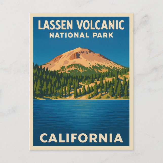 Postal Viaje retro vintage Parque nacional volcánico Lass (Anverso)