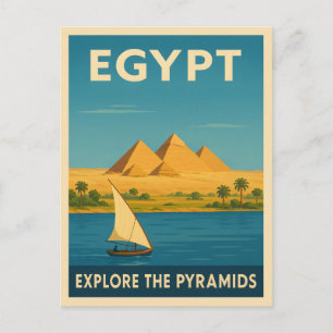 Postal Viaje retro vintage Pirámide Egipto Río Nilo