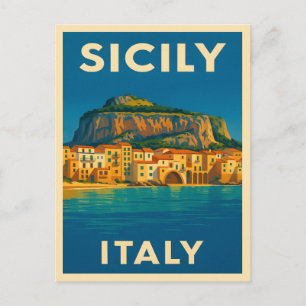 Postal Viaje retro vintage Sicilia Italia Escenario coste