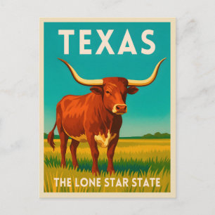 Postal Viaje Retro Vintage Texas Longhorn Ganado