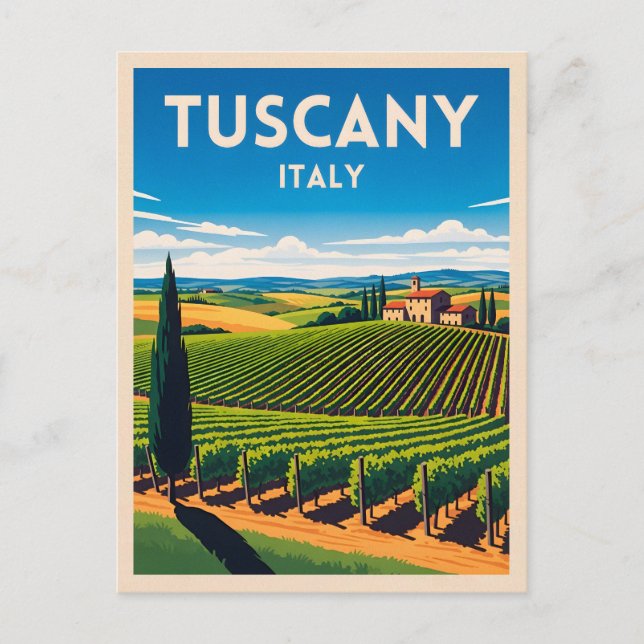 Postal Viaje retro vintage Toscana Italia Viñedo (Anverso)